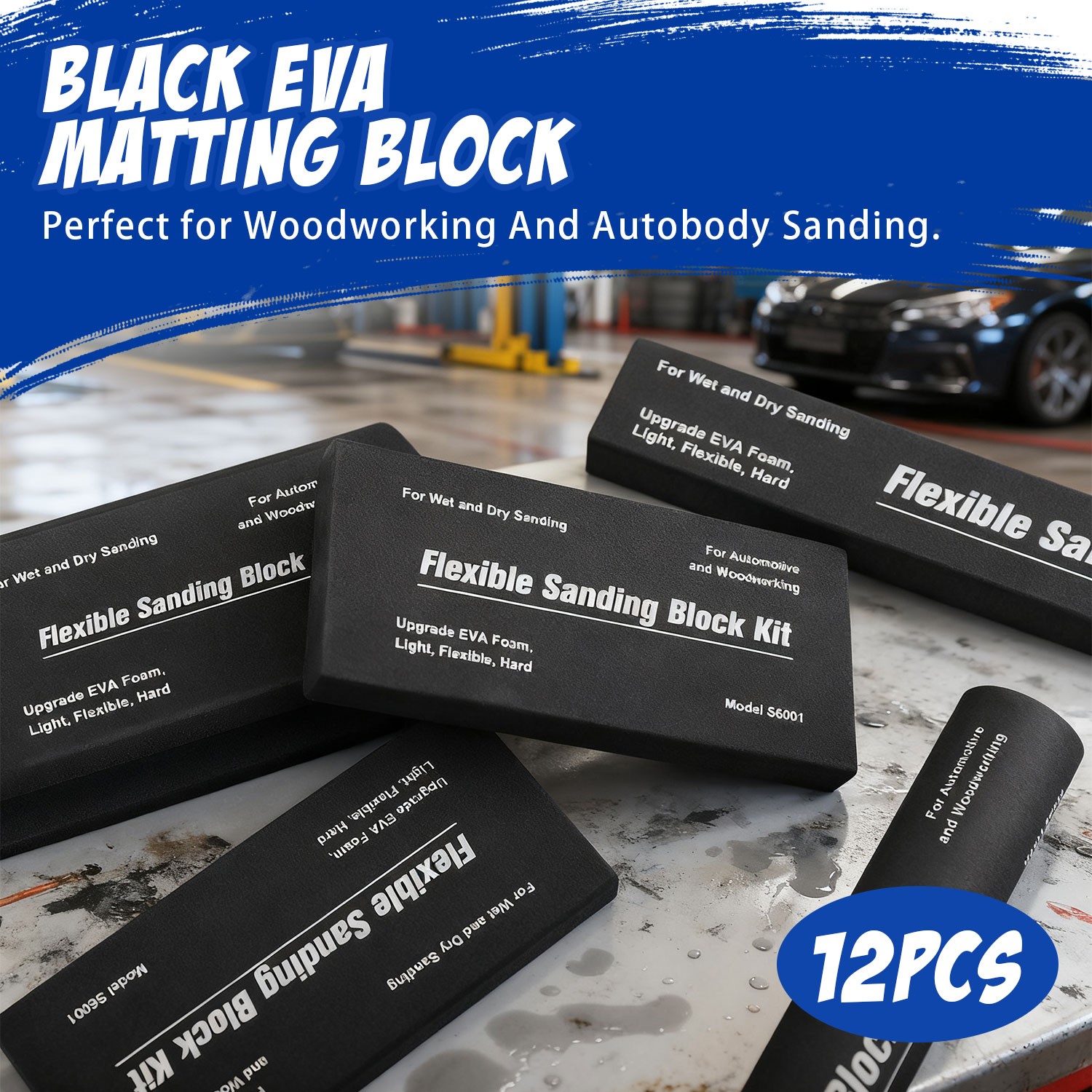 12Pcs Wet Dry EVA Foam Sanding Block Flexible Auto Body Grinding Polishing Kit