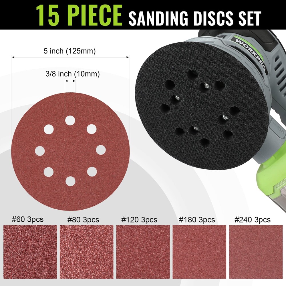 5″ Random Orbit Sander 6 Variable Speeds 7000 to14000 RPM 2.5Amp Electric Sander