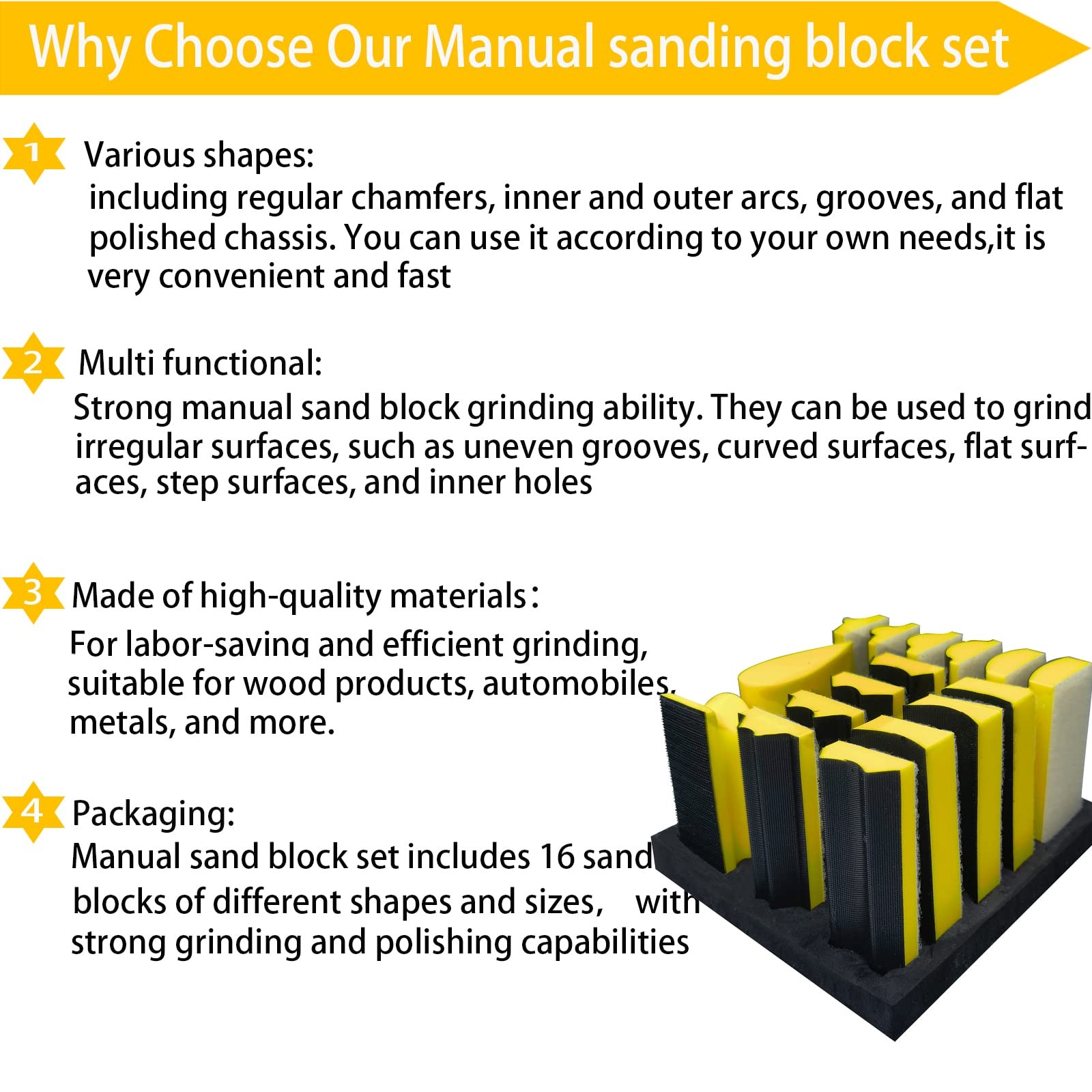 Total 56 PCS Hand Sanding Block Set 16 PCS Contoured Profile Sander Block + 4…