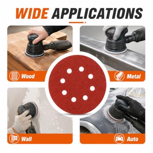 pcs 5in 8-Hole Hook & Loop Sanding Discs | 0.04 Inches 110 0.25 Inches 5 Inches