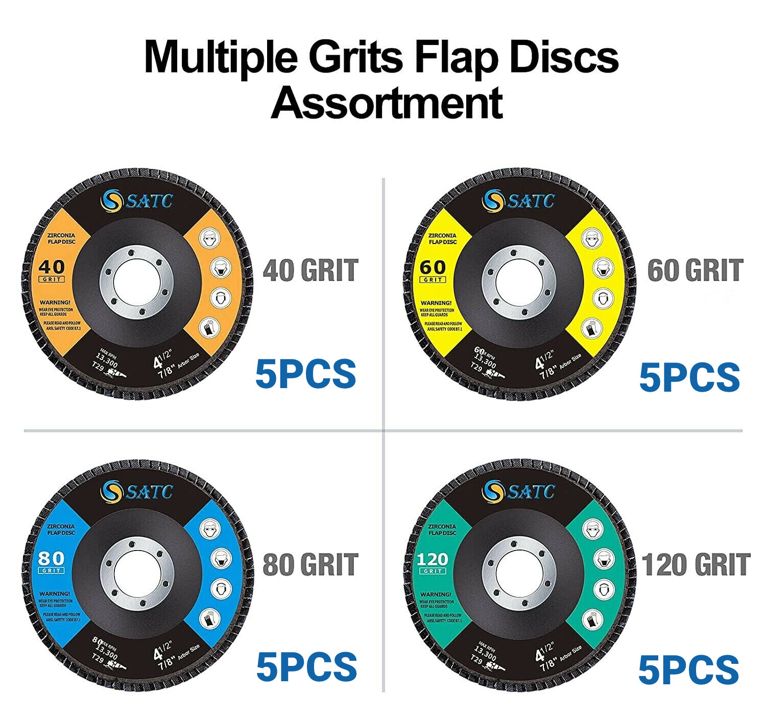 20PC 4.5″ 4-1/2×7/8″ Zirconia Flap Disc 40 60 80 120 Grit Sanding Grinder Wheels