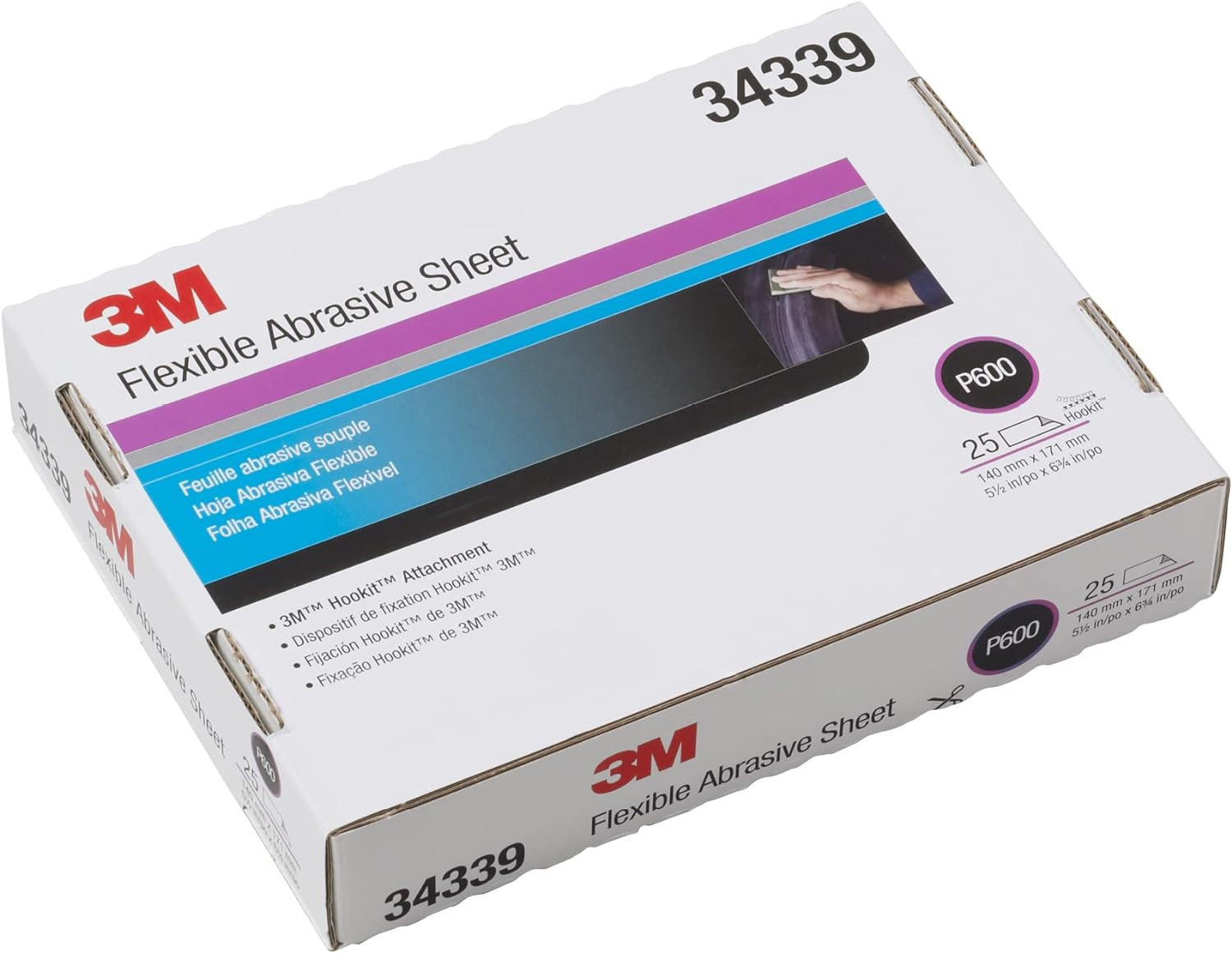 3M 34339 Flexible Abrasive Hookit Sheet, 5.5 in x 6.8 in, P600