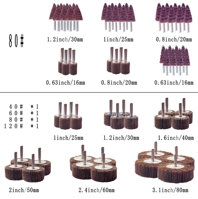 64 Pack 1/4″ Abrasive Flap Wheel Sander Set, 40 60 80 120 Grit Aluminum Oxide