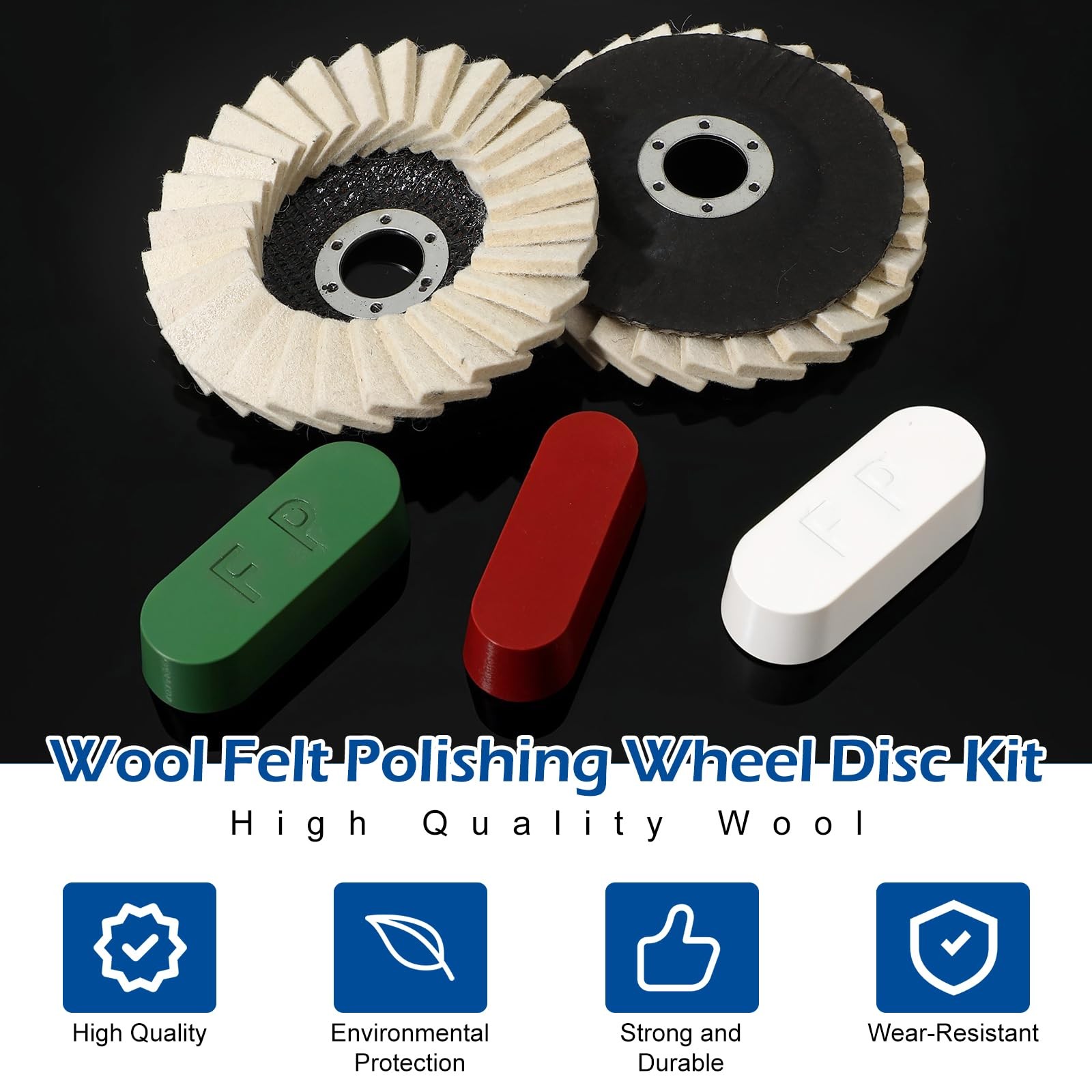 8 Pcs Wool Polishing Wheel Disc Set with Buffing Wheel and Compound, 4 1/2 X 7/8