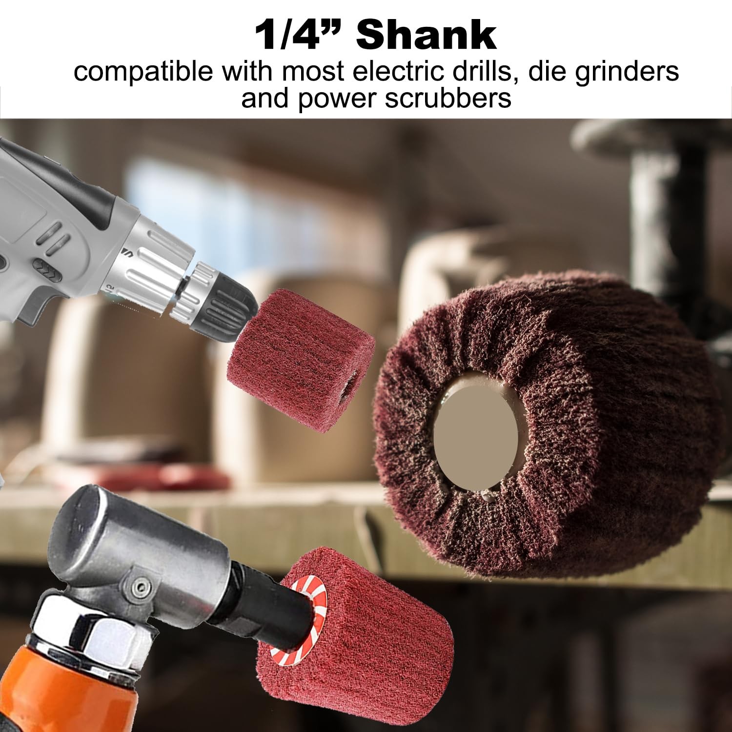 7 PCS 1/4 Inch Shank Non Woven Abrasive Polishing Wheel Drill Attachment Set