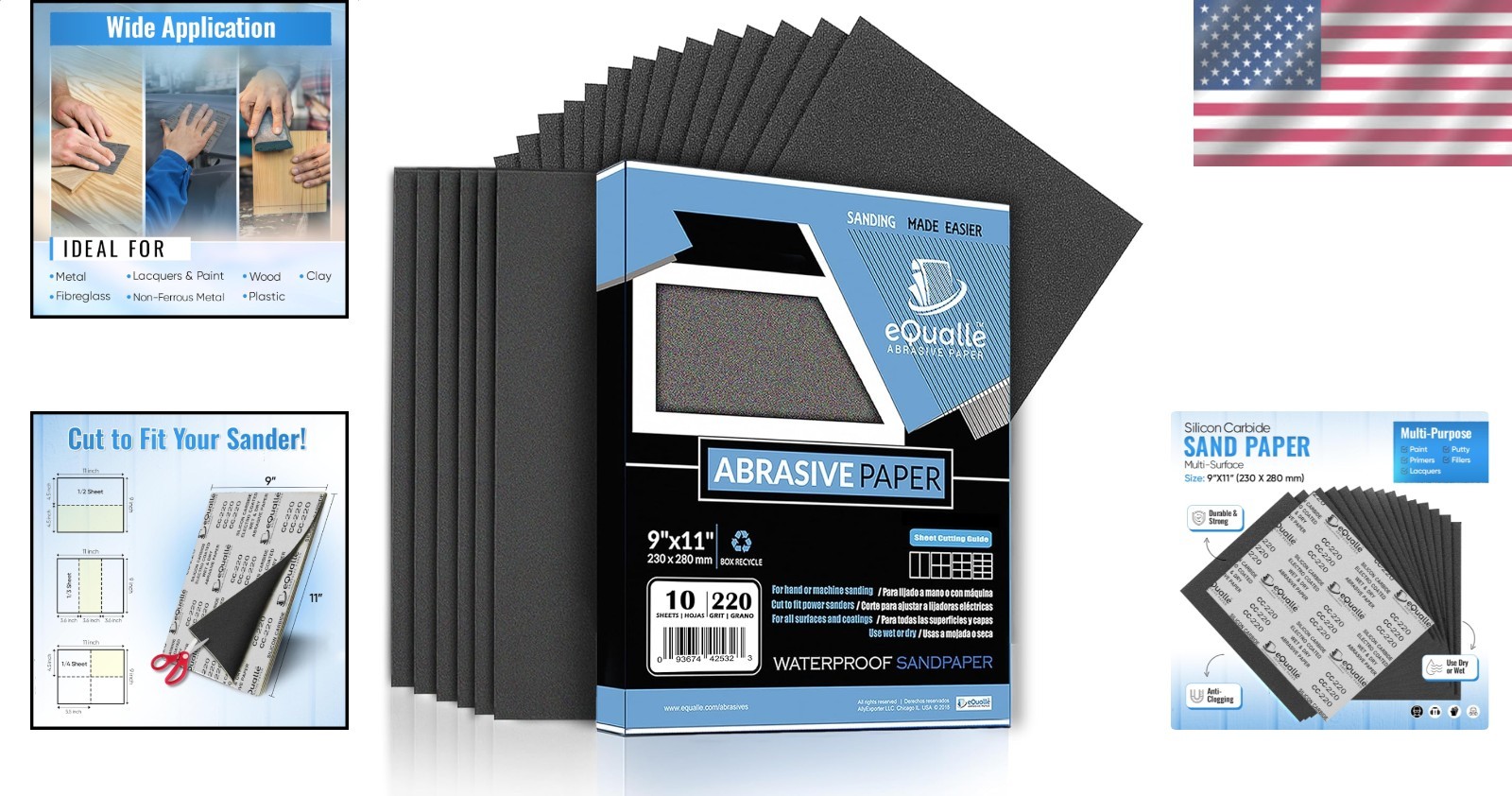 Abrasive Sheets 400 Grit 9×11 Fine Silicon Carbide Auto Paint Wood Prep 10-Pack
