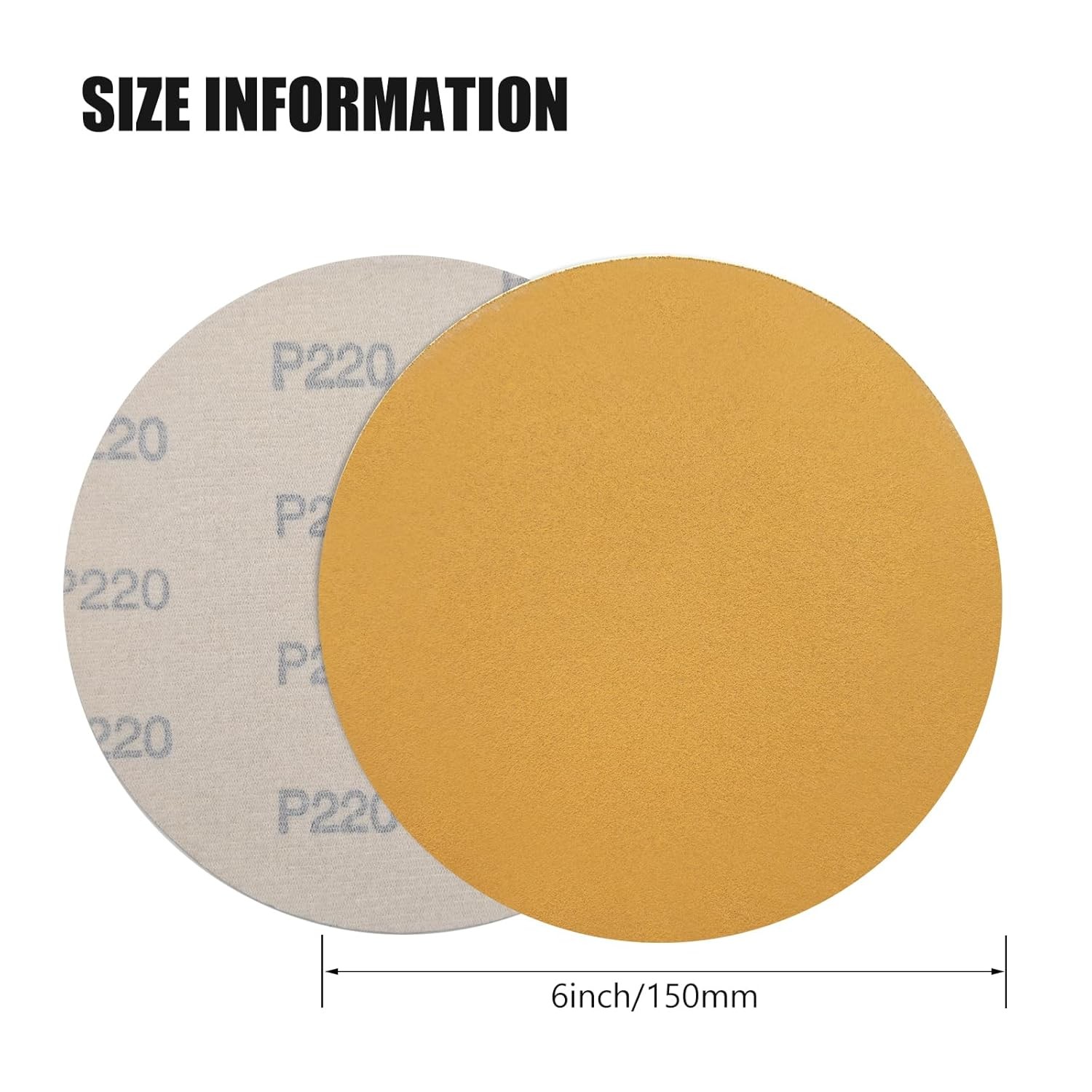 25PCS 150mm 6 Inch Gold sandpaper No Hole Hook & Loop Grip Sanding Disc 120 Grit