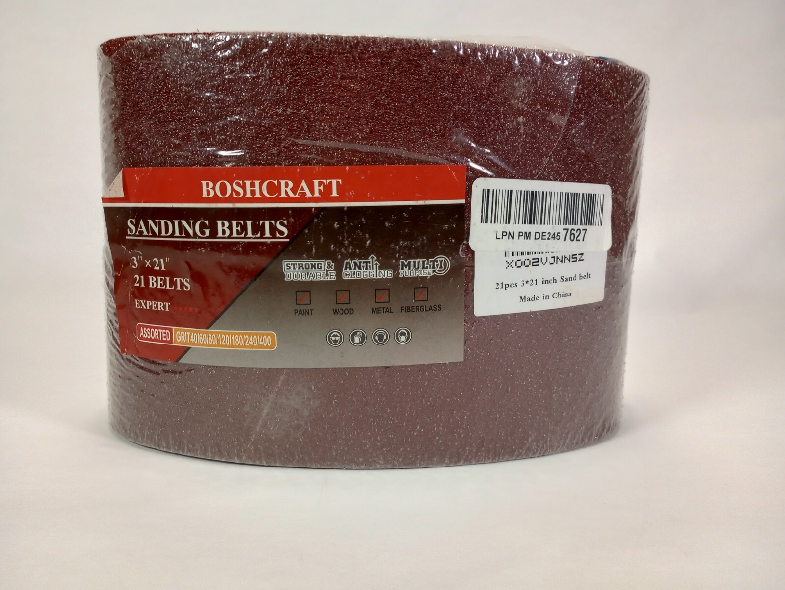 Boshcraft 21 Pack 3×21 Inch Sanding Belts Assorted Grit 40/60/80/120/180/240/400