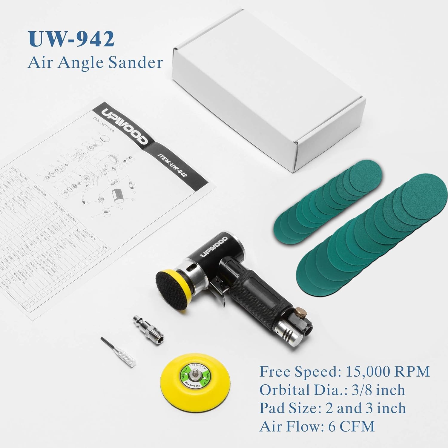 2” 3” Mini Orbital Air Sander by UPWOOD, Small Pneumatic 2/3inch, Black