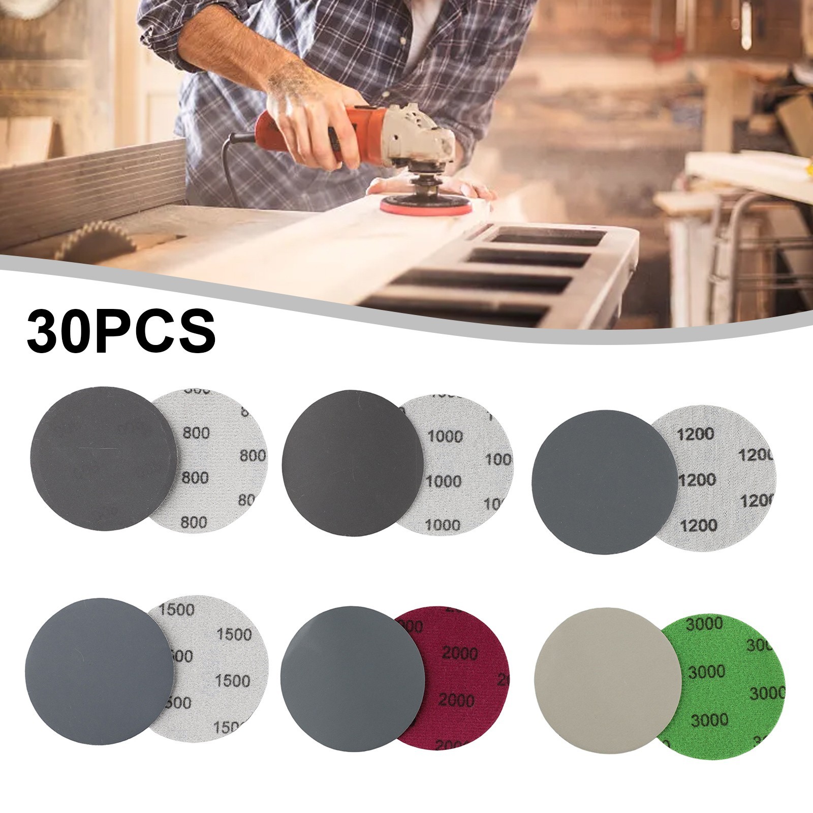 Furniture Sandpaper Hook&loop Kit Polishing Sanding Wet/Dry Wood 3 Inch