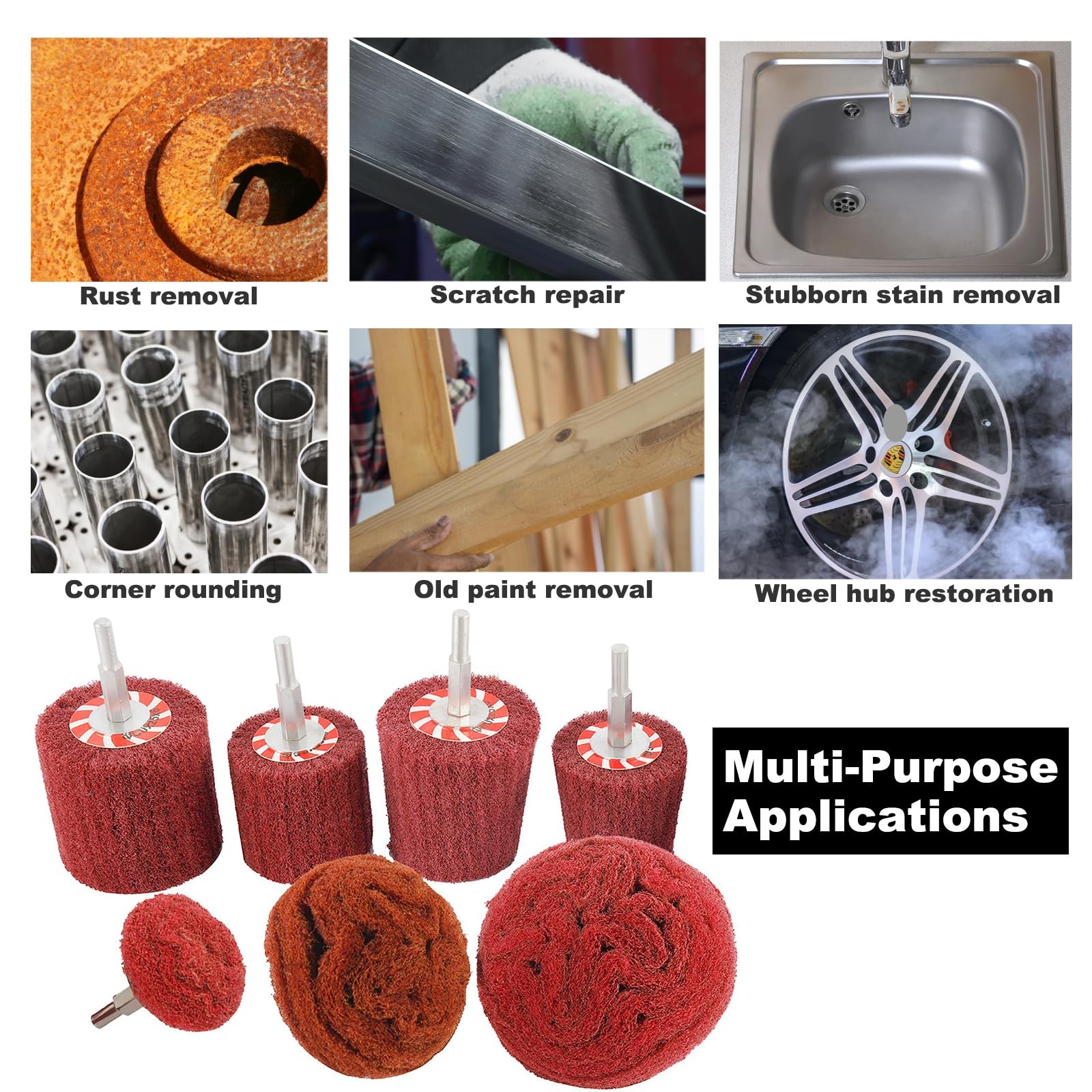 7 PCS 1/4 Inch Shank Non Woven Abrasive Polishing Wheel Drill Attachment Set