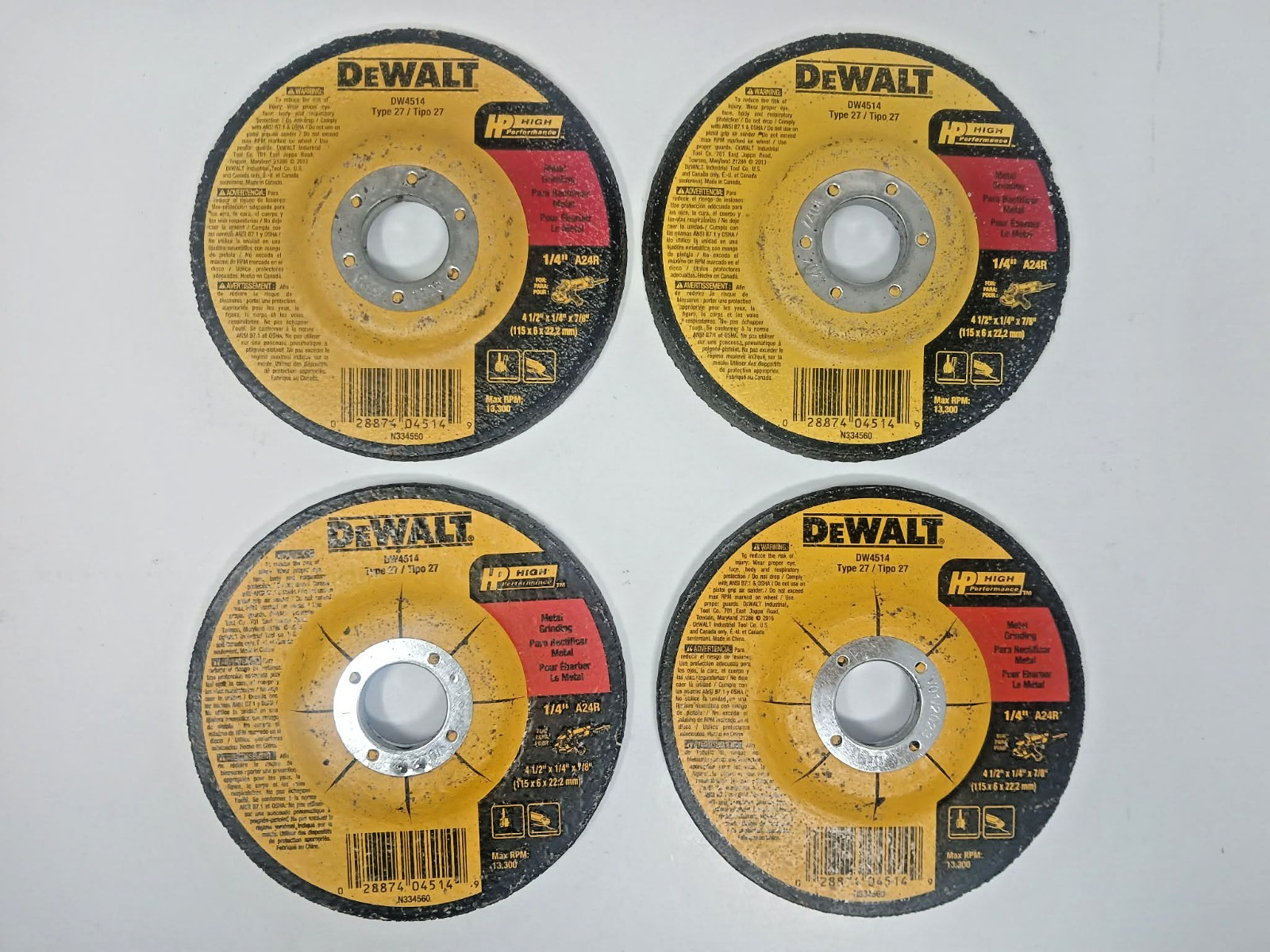 4 Pack – DeWALT DW4514 4-1/2″ Diameter Aluminum Oxide Abrasive Grinding Wheel