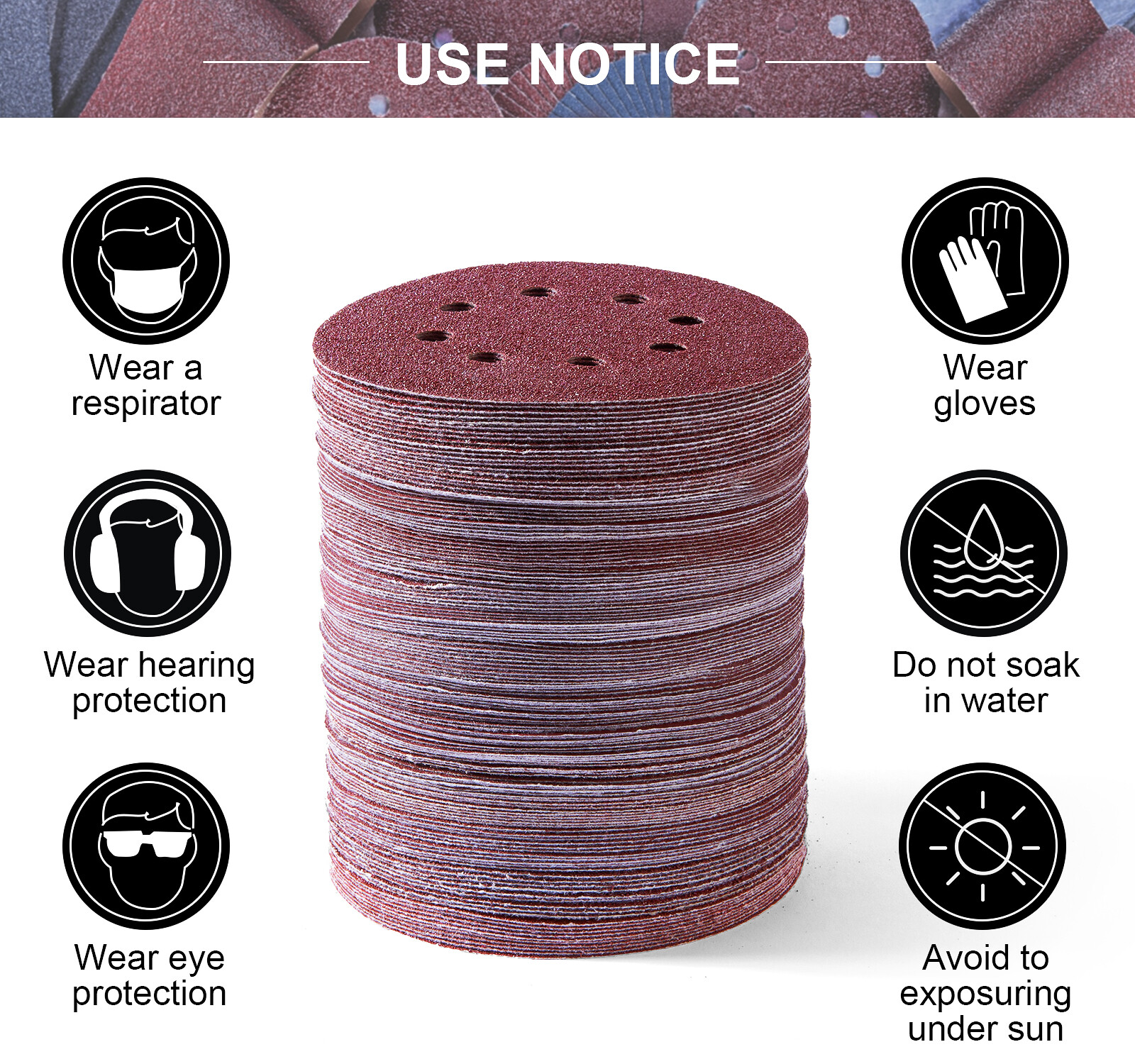 150PCS 5inch Sanding Discs 8-Hole Hook&Loop Orbital Sander Paper Pads 60-600Grit