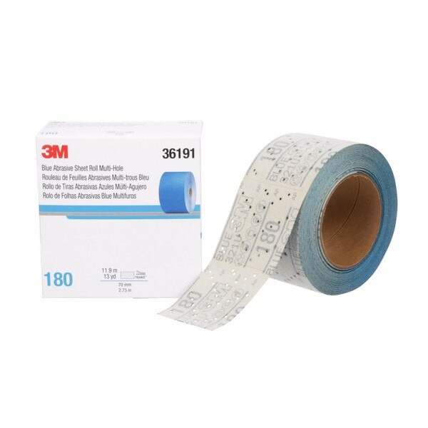 3M Hookit Blue Abrasive Sheet Roll Multi-hole, 36191, 180, 2.75 in x 13 y