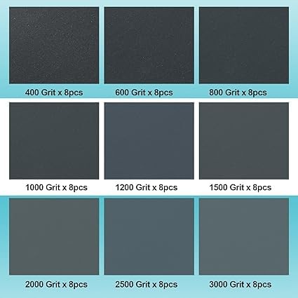 72PCS Sand Paper, Wet Dry Sandpaper Assortment Pack, 9 inch × 3.6 inch, black