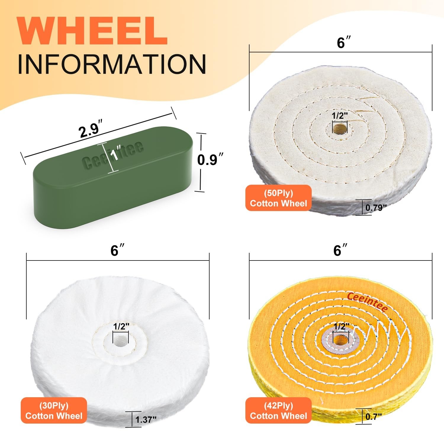 8 Pack 6in Polishing Wheel Bench Grinder Buffing Kit Cotton Flannel Compound