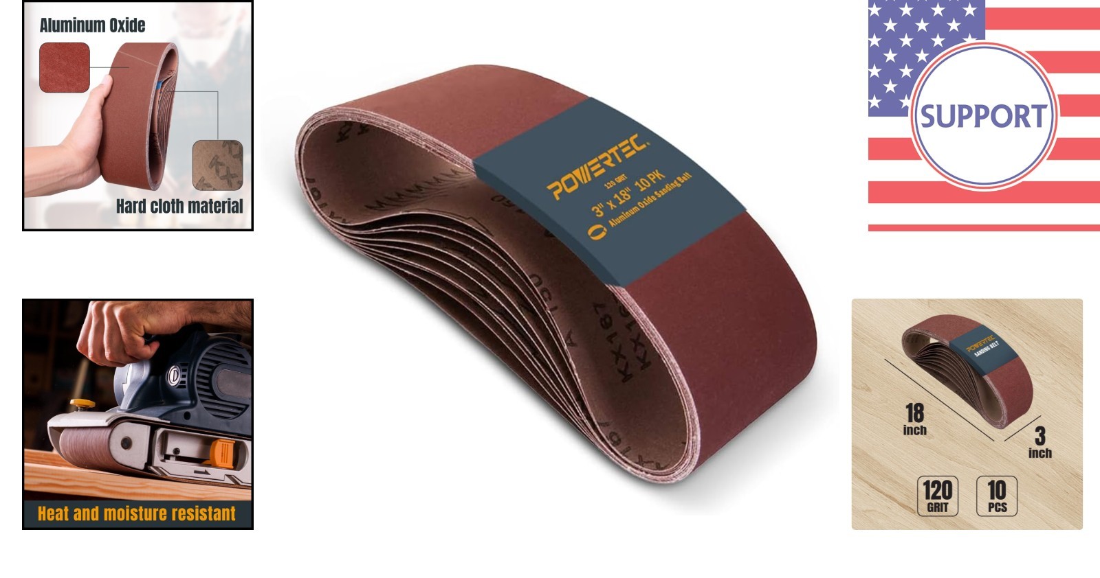 10 Pack of 3×18 Inch Sanding Belts, 120 Grit for Durable Wood & Paint Finishing