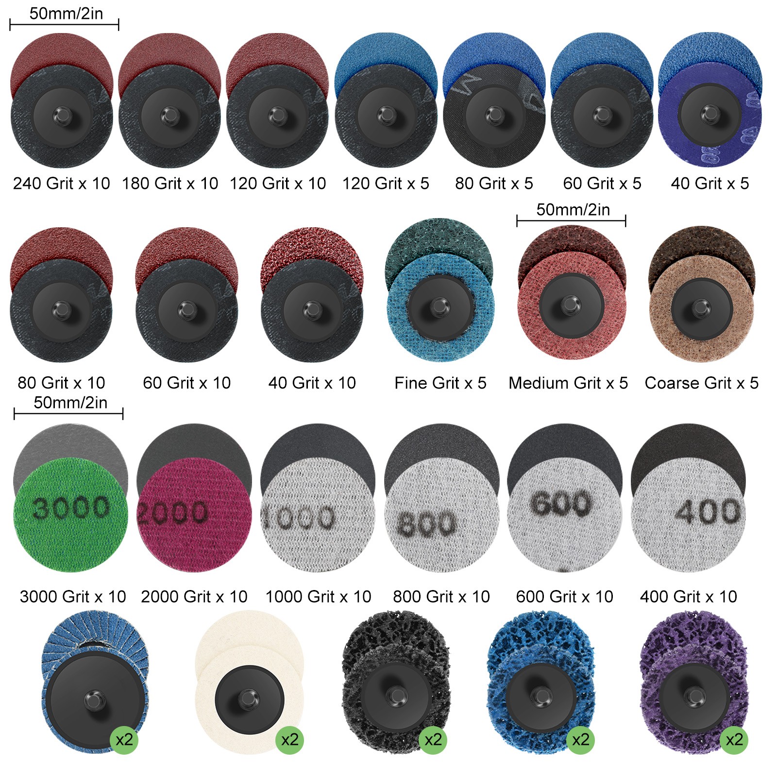 174PCS 2″ Die Grinder Sanding Discs Kit 40-3000Grit Quick Change Polishing Pads