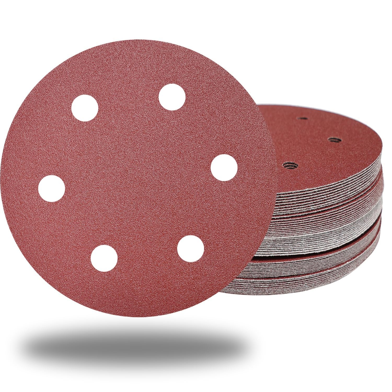 50 PCS 9 Inch 6 Hole 80 Grit Drywall Sanding Discs – 9″ 9 x 9 inches, Red