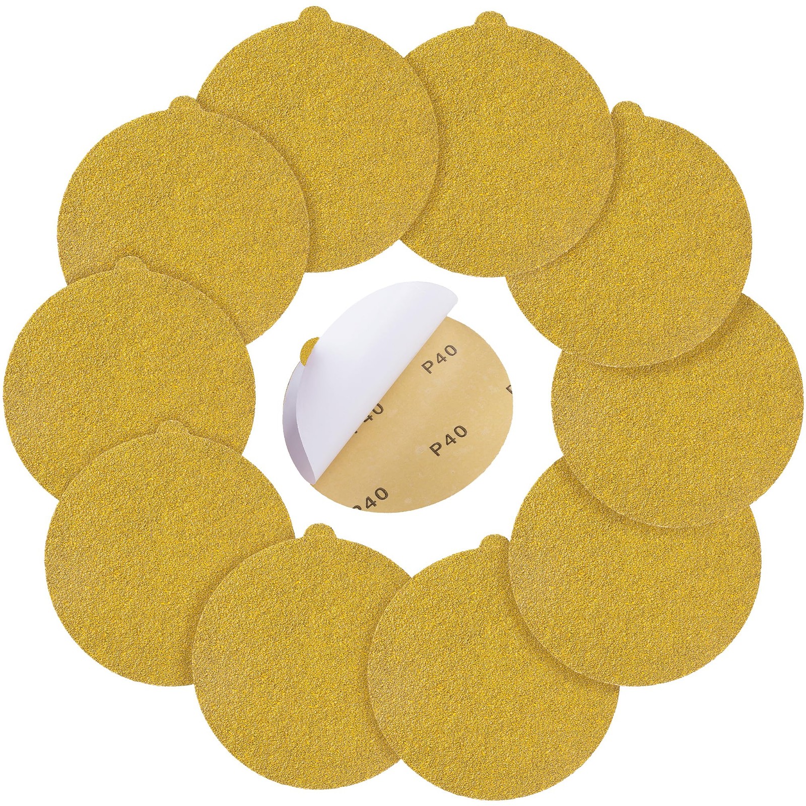 Shawya 50 PCS 6 Inch PSA Sanding Discs 40 Grit Self Adhesive 6 inch, Yellow