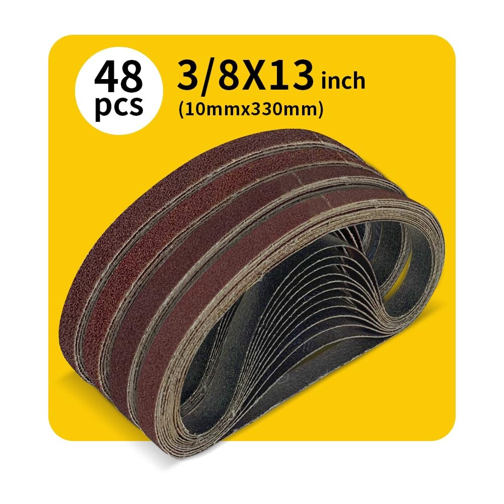 48 Pcs 3/8 x 13 Inch Assorted Aluminum Oxide Belt Sander Sanding x 13