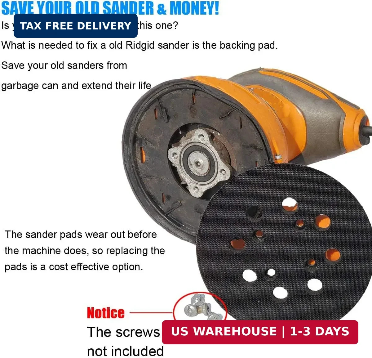 2 Pack 5 Inch 8 Hole Hook and Loop Sander Pad for Ridgid R2600, R2601 5″ Random.