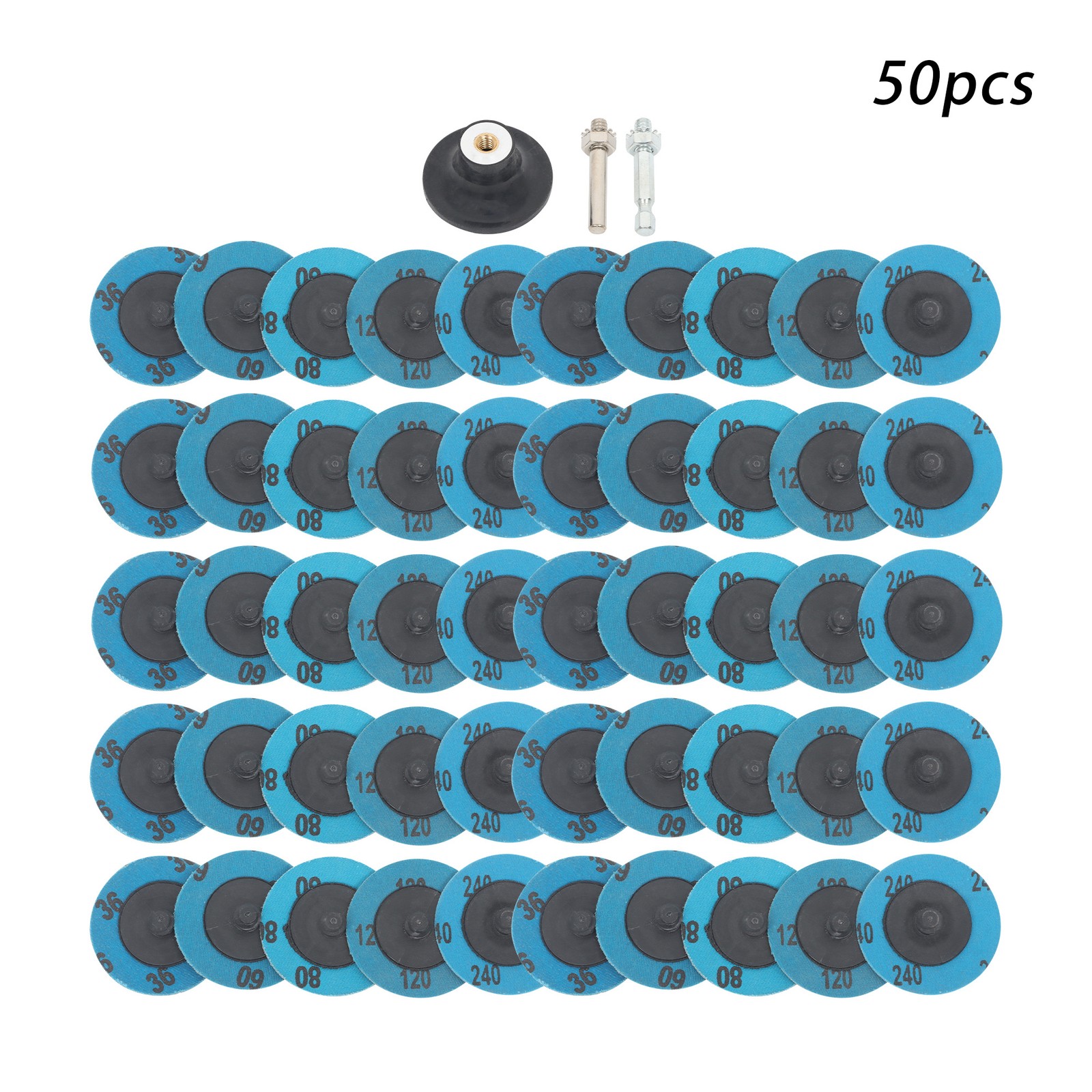 2Inch Roll Lock Quick Change Sanding Discs Set 36/60/80/120/240 Grit Set of 50
