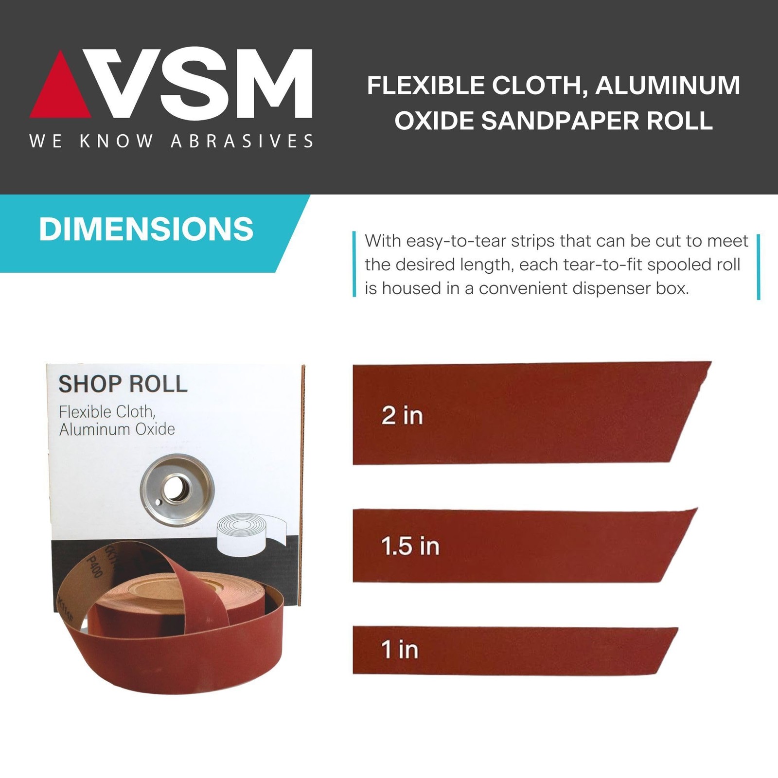 VSM 1-1/2″ x 50yd (150′), 400 Grit (Ultra Fine) Aluminum Oxide Sanding Shop R…