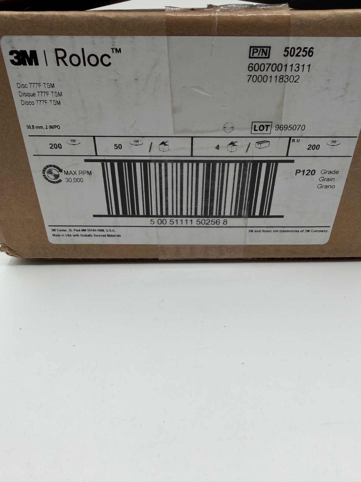 (200) 3M Roloc Disc 777F TSM 50256 4 packs of 50 – 7000118302 30,000 MAX RPM