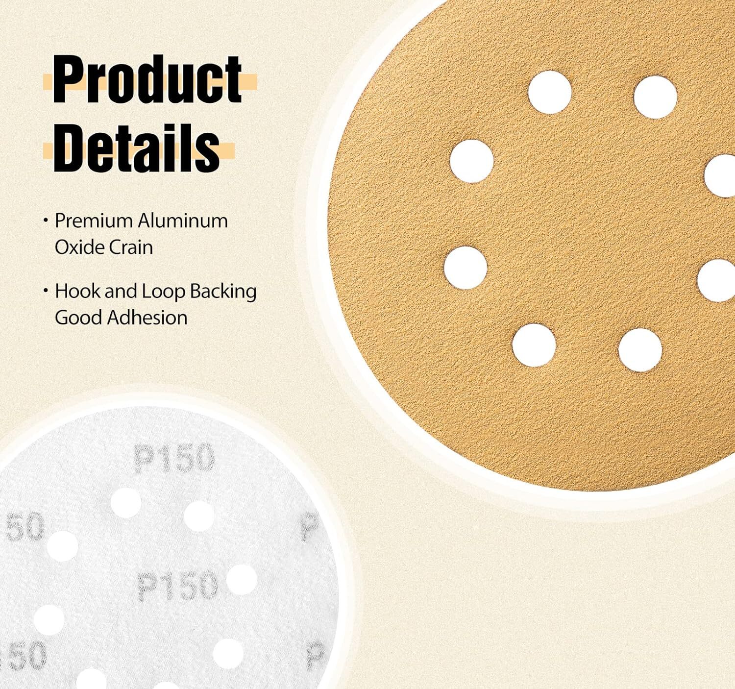 200PCS Sanding Discs 320 Grit 8 Hole 125mm Hook & Loop Sandpaper for DA Sanders
