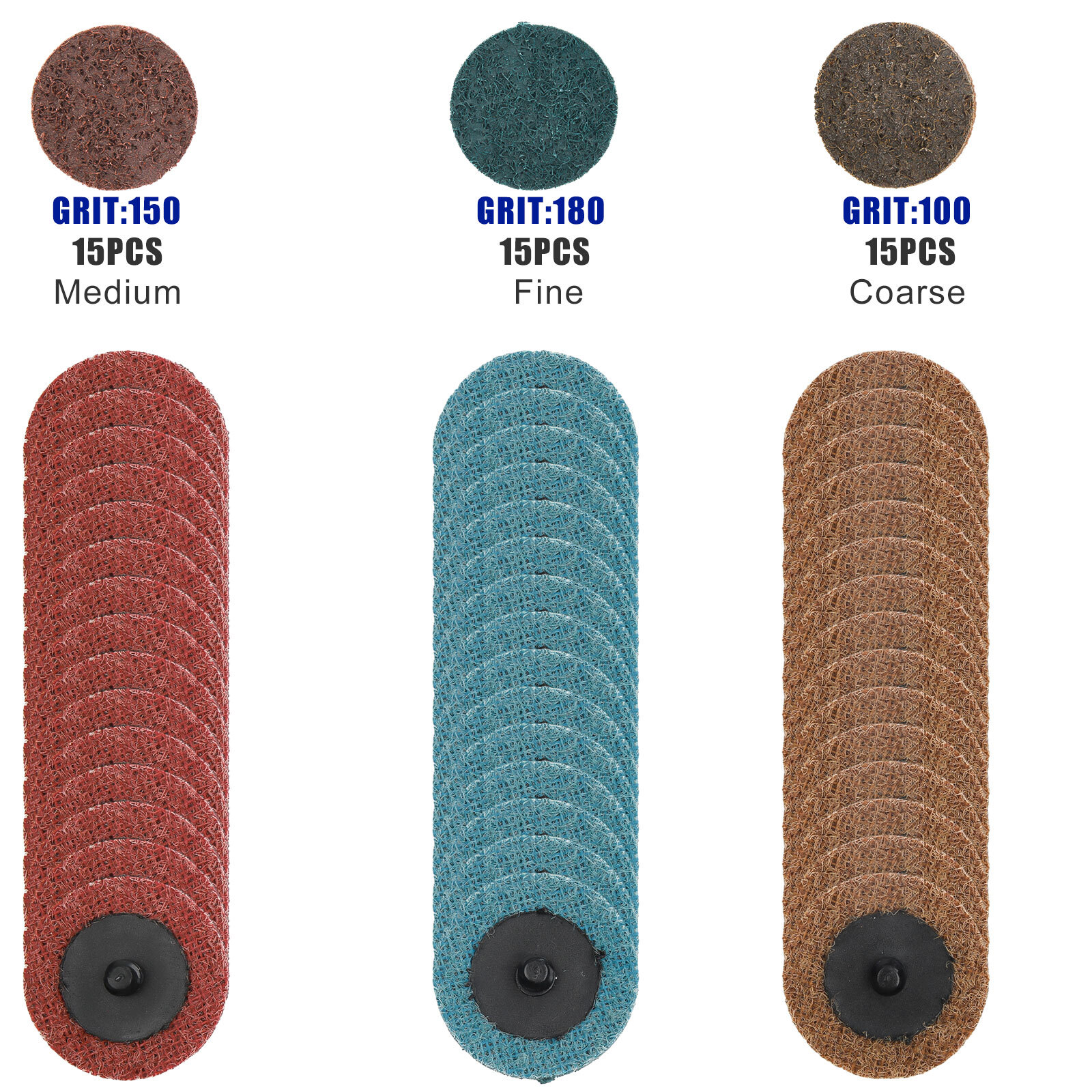 50Pc 2″ Coarse/Medium/Fine Scotch Pads Roll Lock Surface Sanding Disc