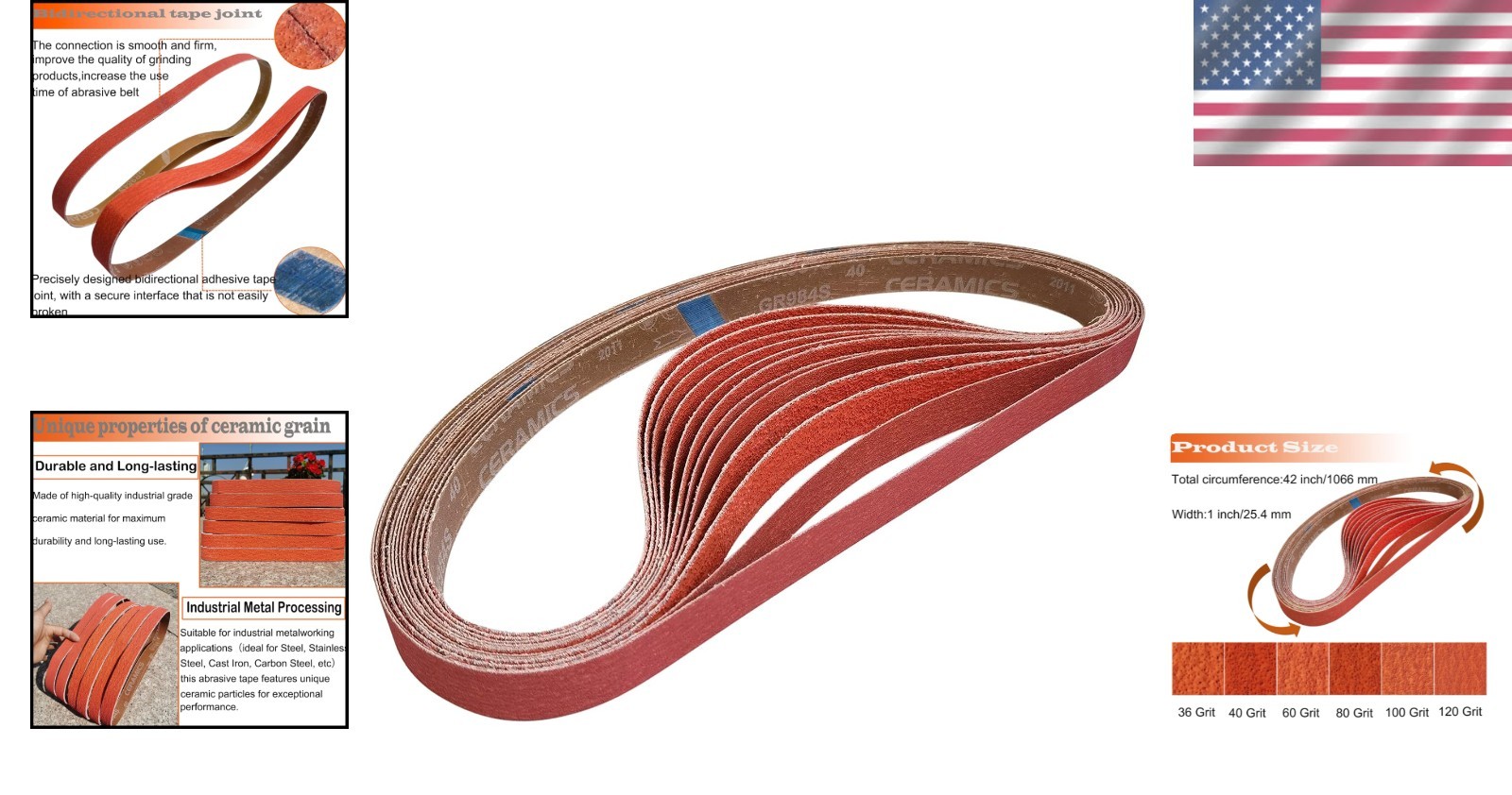 12 PCS Ceramic Sanding Belts Kit 1×42 Inch for Metal Grinding – Quality