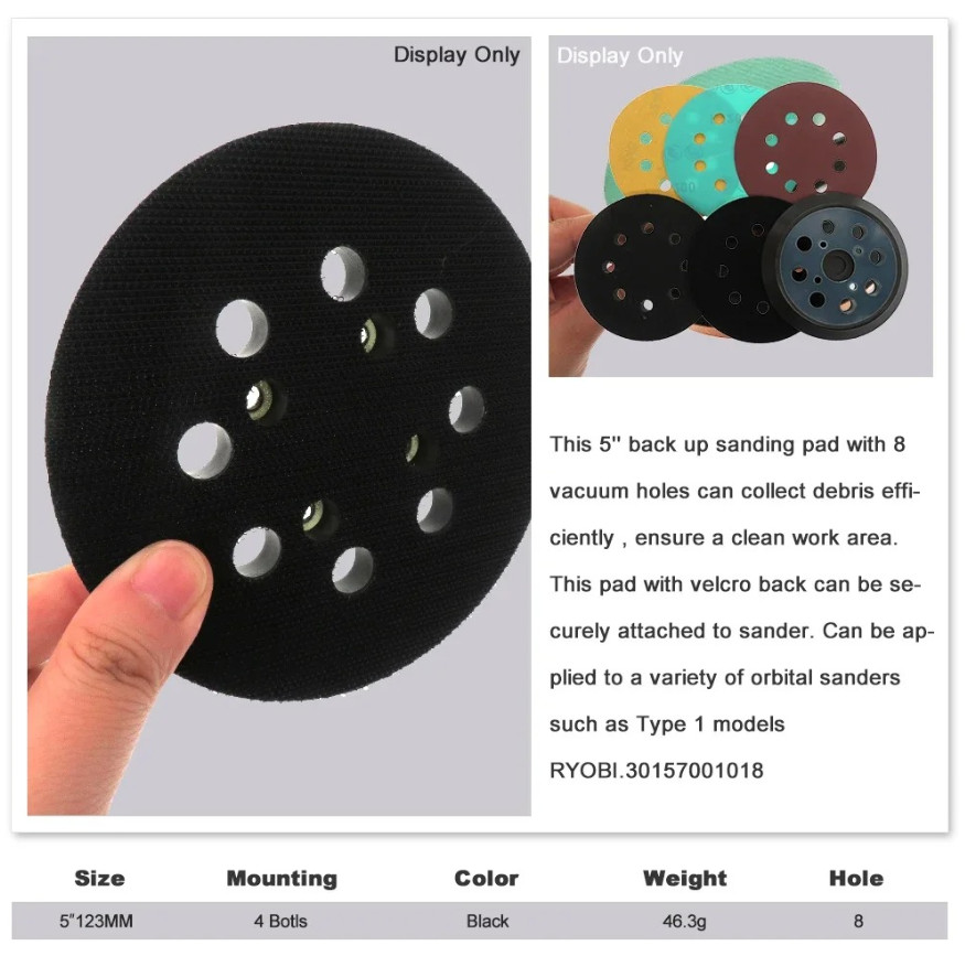 1pc 5 Inch 8 Hole Orbital Sander Replacement Backing Pad Plate Sander Pad – NEW