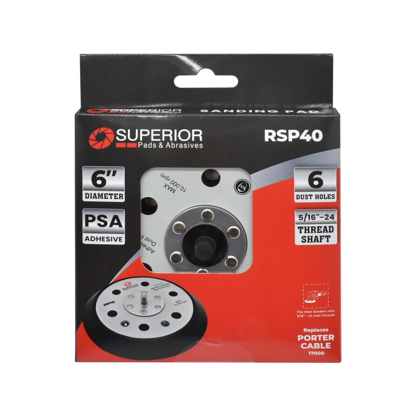 6″ PSA/Adhesive Back Sanding pad 6 holes Replaces Porter Cable 17000 – RSP40