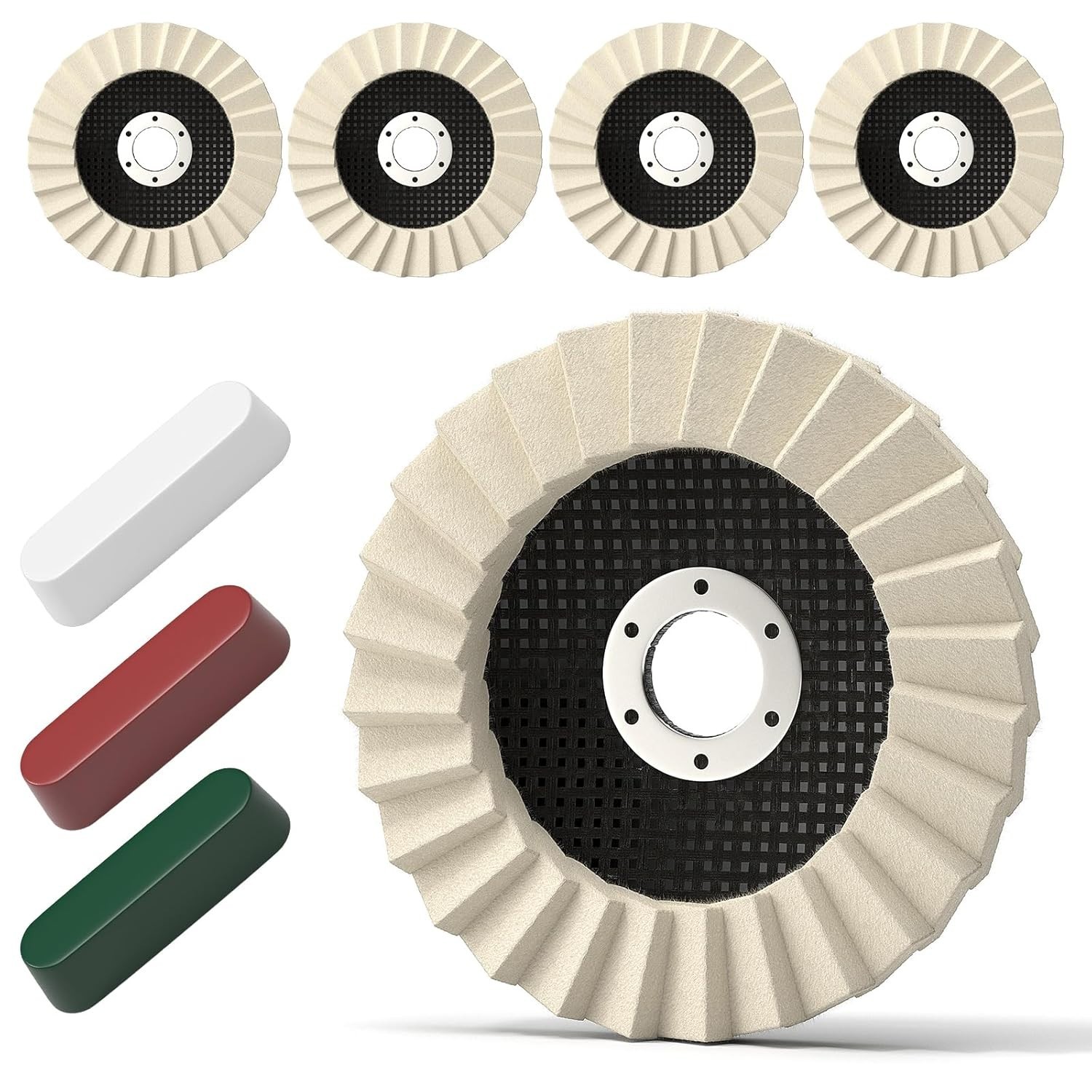 8 Pcs Wool Polishing Wheel & Compound Kit � 5 Aluminum Buffing Wheels (4-1/2″ X
