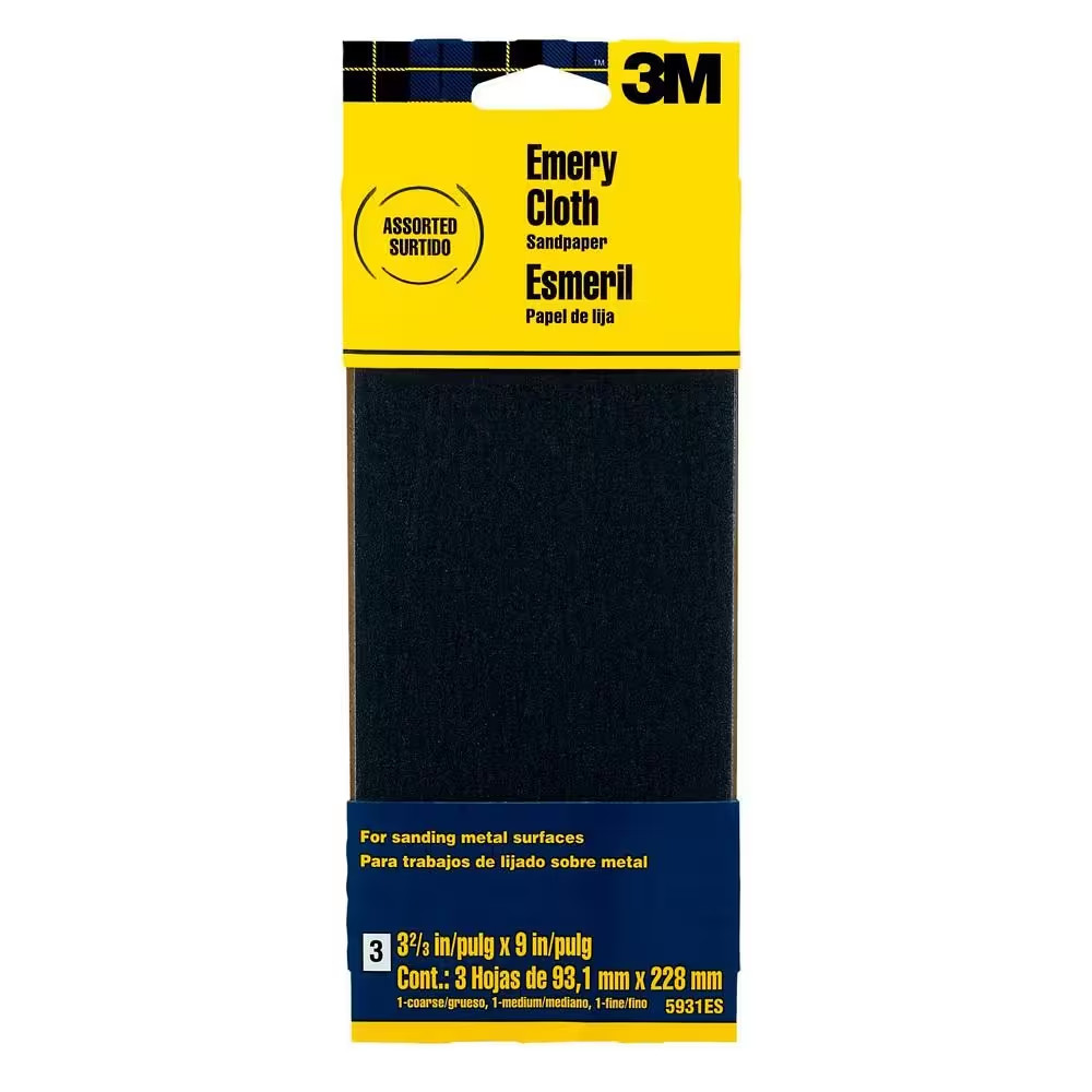 3-Pack Assorted Grit Emery Cloth Sandpaper – Coarse, Medium, Fine