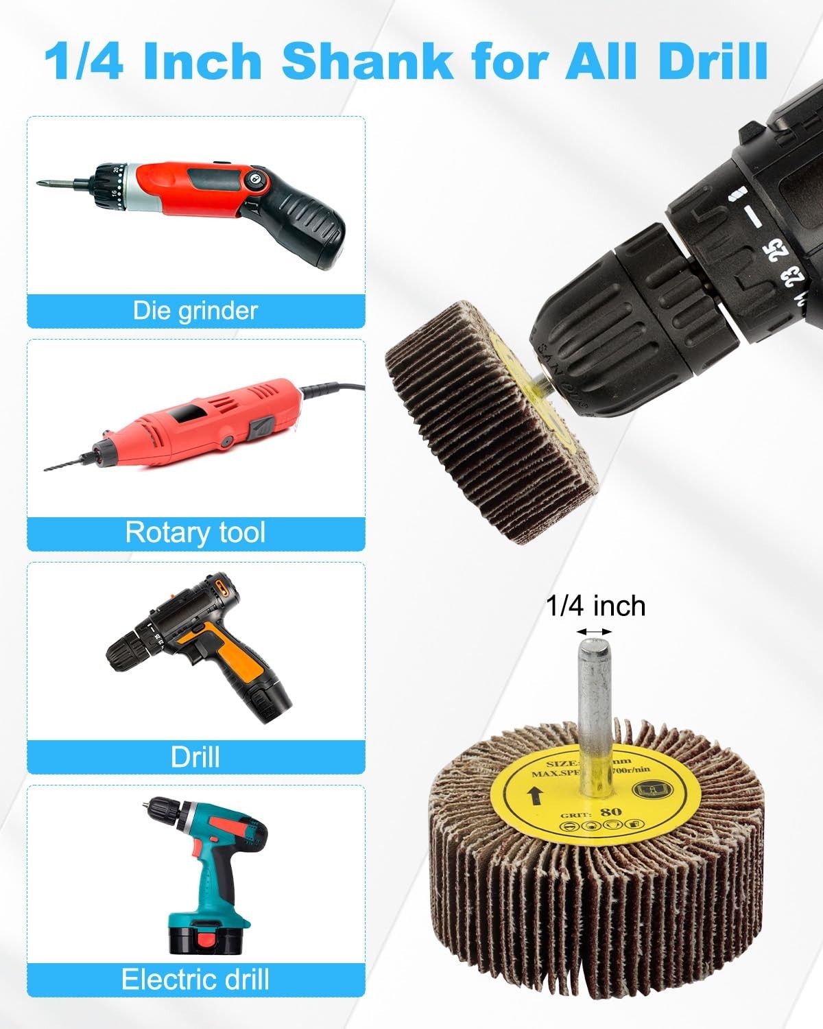 1/4″ 80 Grit Abrasive Flap Wheel Sander – 96 Set