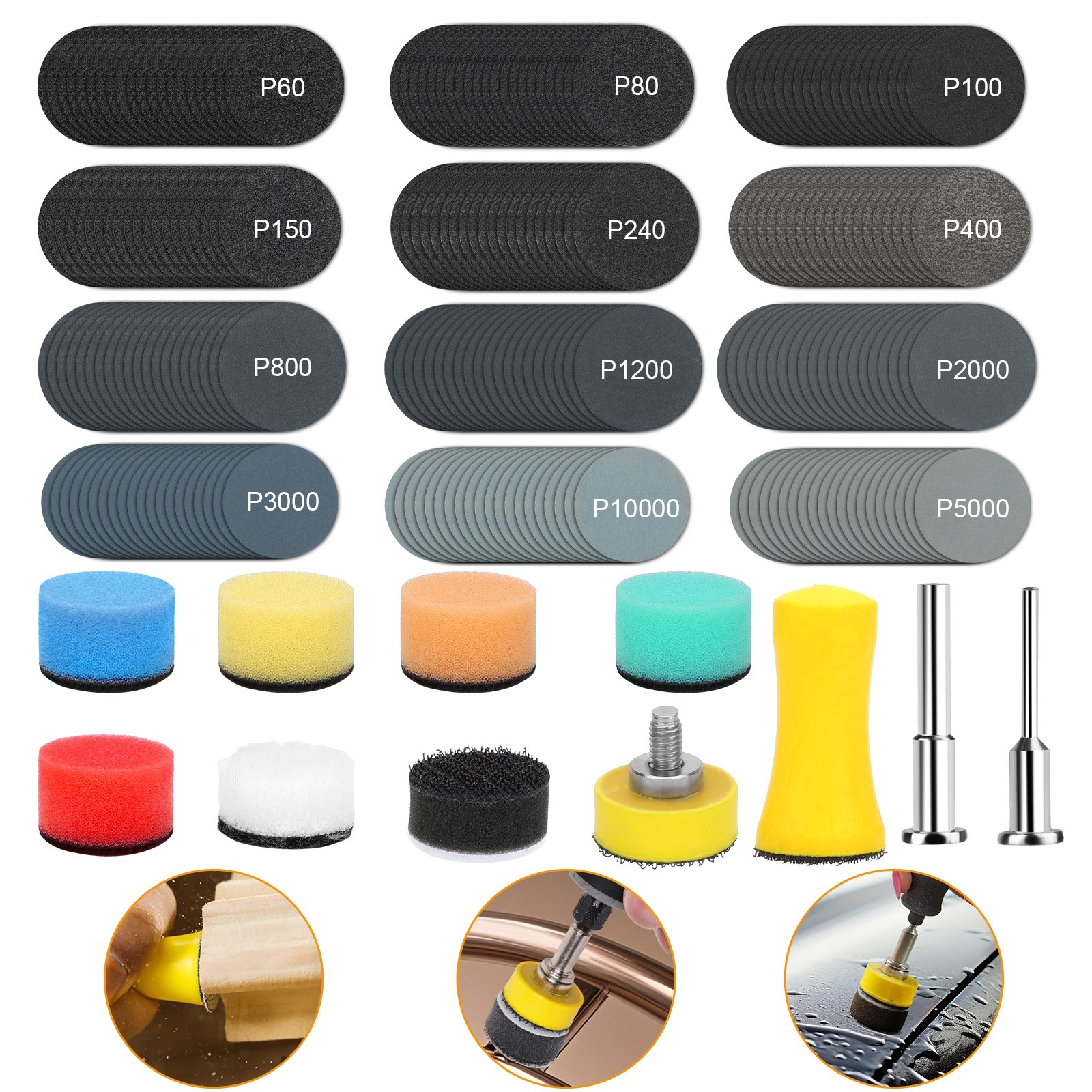 1″ 250PCS Sanding Discs Set 60-10000 Grit Wet Dry Polishing Pad for Rotary Tool