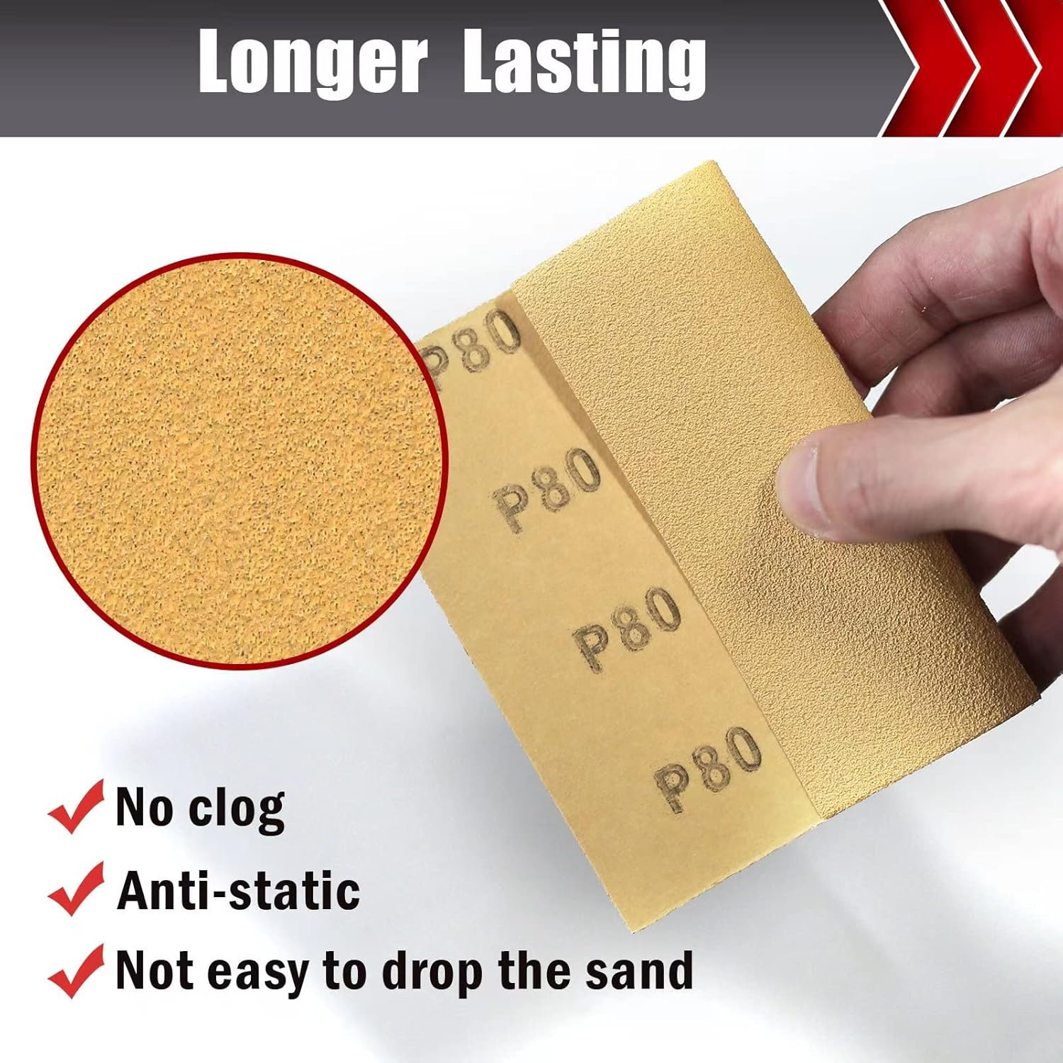 50 Pcs 1/4 Sheet Sandpaper, Premium Sand Paper 80/120/150/220/320/400 Grit Sandp