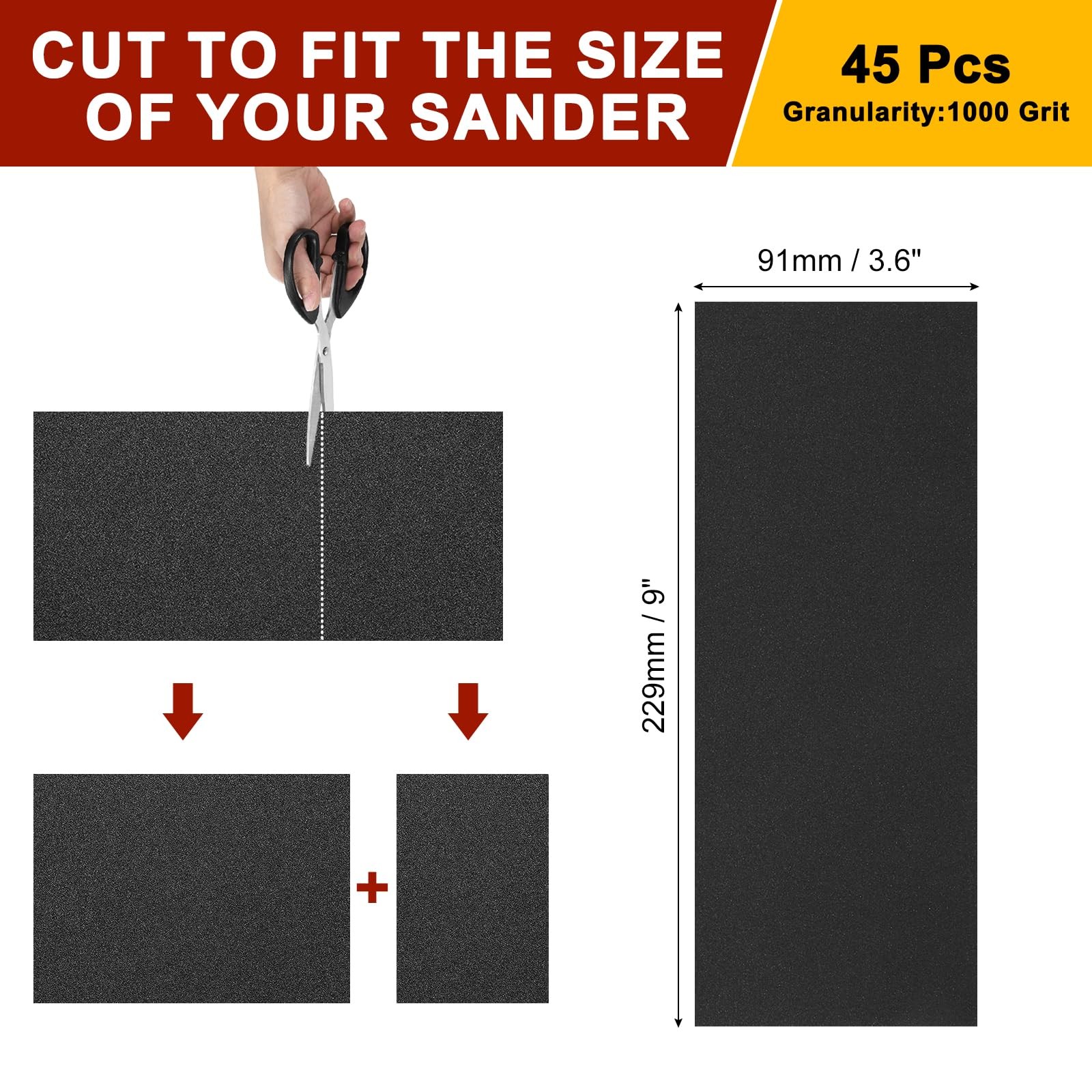 BOLTALIVON Sandpapers (3.6″ x 9″/91mm x 229mm) 45 Sheets, 1000 Grit 1000