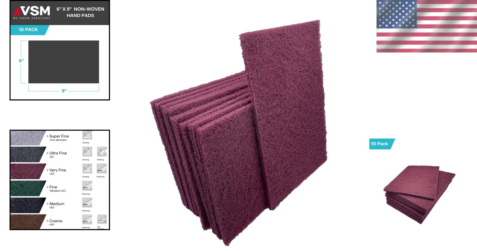 Efficient 10-Pack Maroon 6″ x 9″ Hand Pads – Non-Woven for Finishing & Cleaning