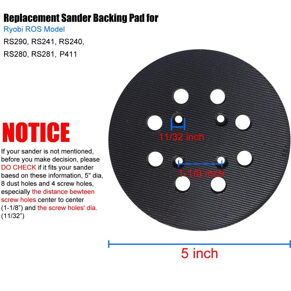 5″ Replacement Sander Pad 8 Hole Hook and Loop Compatible with Ryobi Sanders