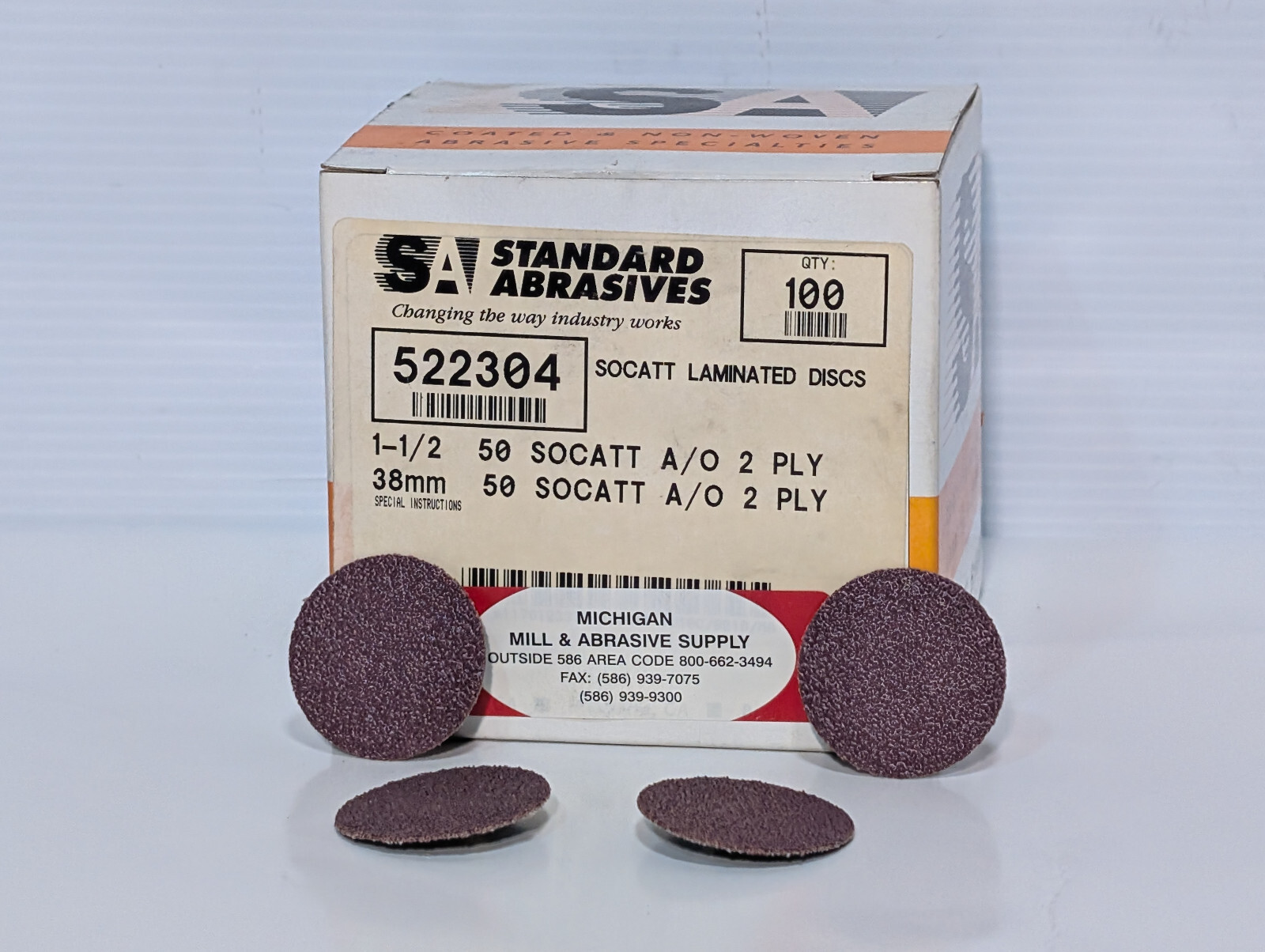 Standard Abrasives 522304 SOCATT Laminated Discs 1-1/2″, 50AO, 2 Ply, 100 Count