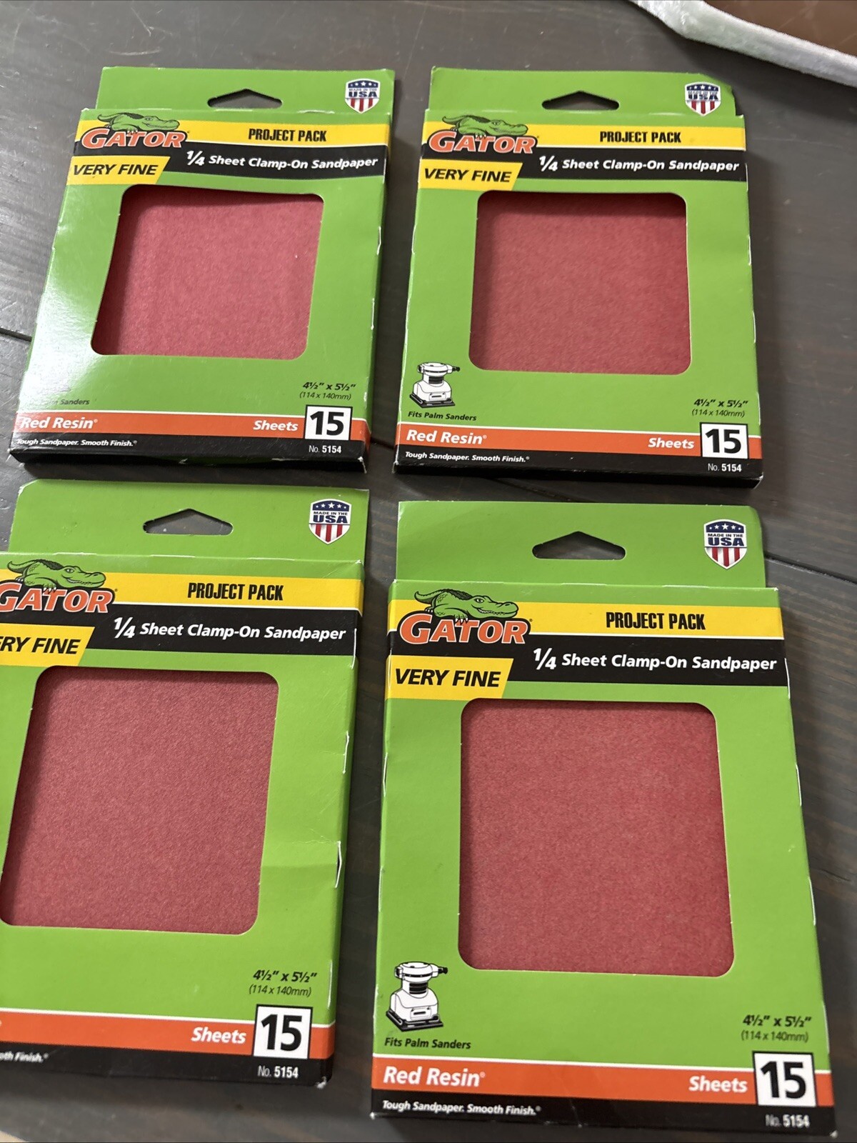 4 New 15 Packs Gator 4.5″ W x 5.5″ L Very Fine Clamp-On Sanding Sheets
