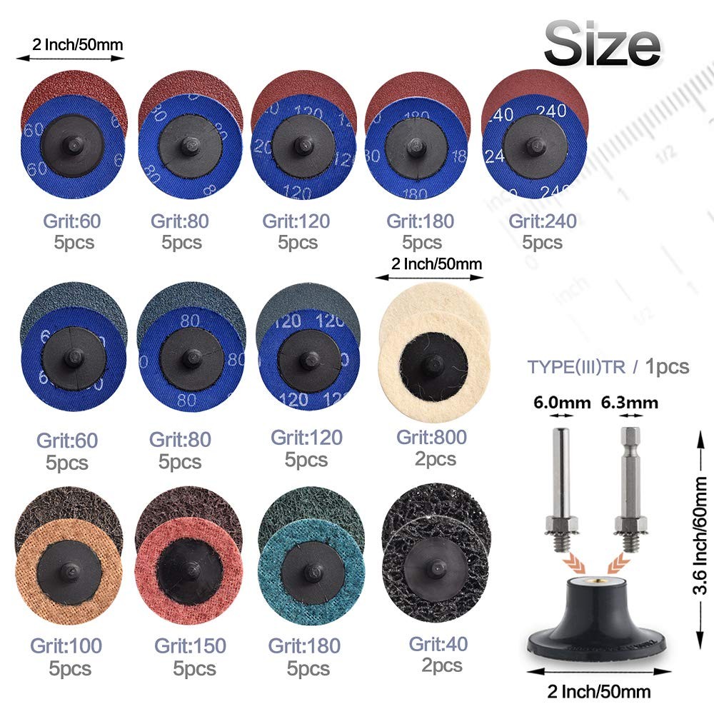 60Pcs Sanding Discs Set, 2 inch Quick Change Sanding Discs with 1/4″ Holders,…