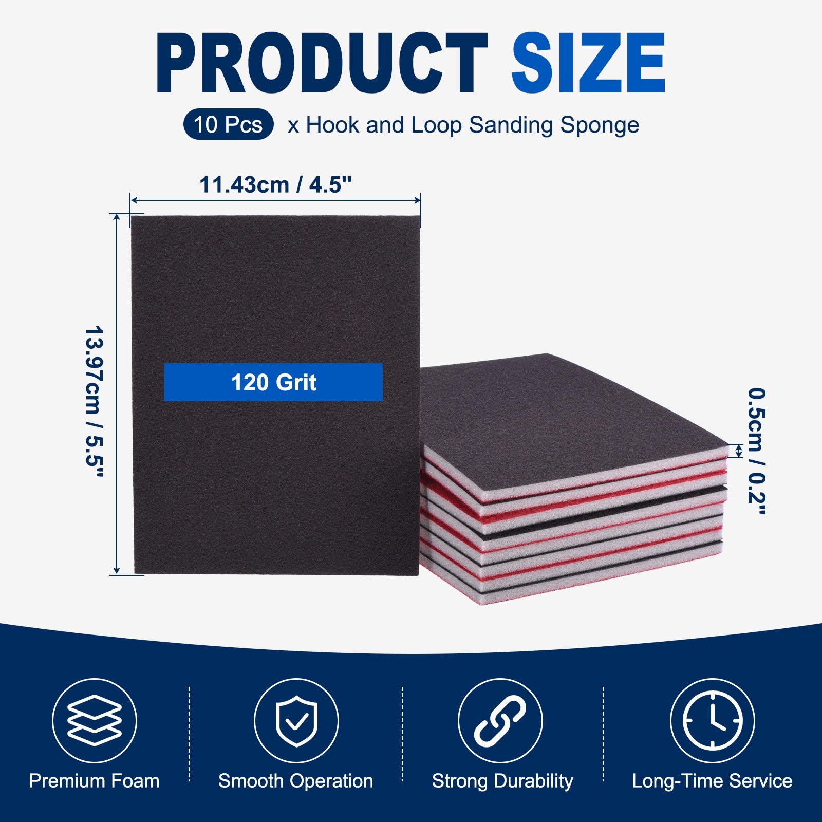 10 Pcs 120 Grit 5.5 x 4.5 Inch Hook & Loop Foam Sanding Blocks, Black