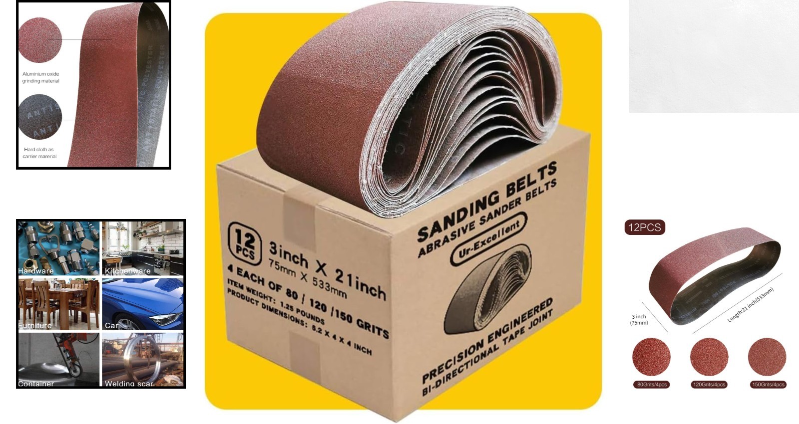 Efficient 3×21 Sanding Belt Set – Antistatic Aluminum Oxide for Smooth Finishes