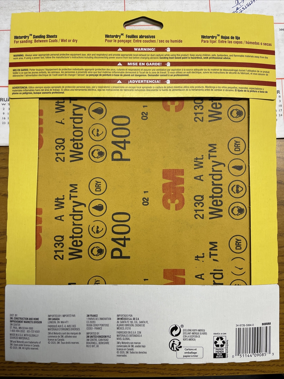 3M 9085 Wet Dry Sandpaper, 9″ x 11″ Super Fine 400 Grit, 5-Pack wet or dry NEW