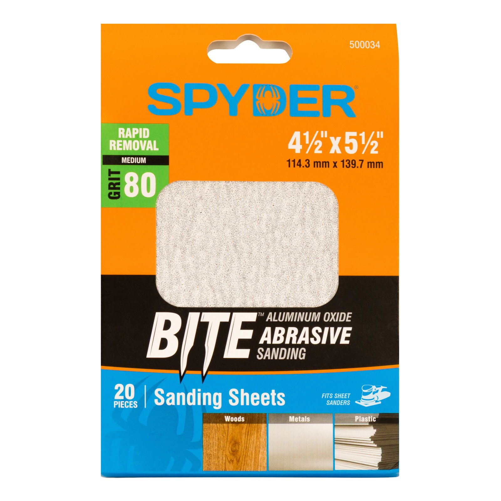 Spyder 4.5 in. x 5.5 in. 80 Grit Aluminum Oxide Sanding Sheets 20-Pack 500034