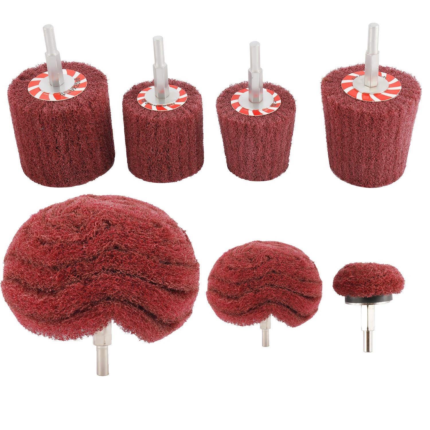 7 PCS 1/4 Inch Shank Non Woven Abrasive Polishing Wheel Drill Attachment Set